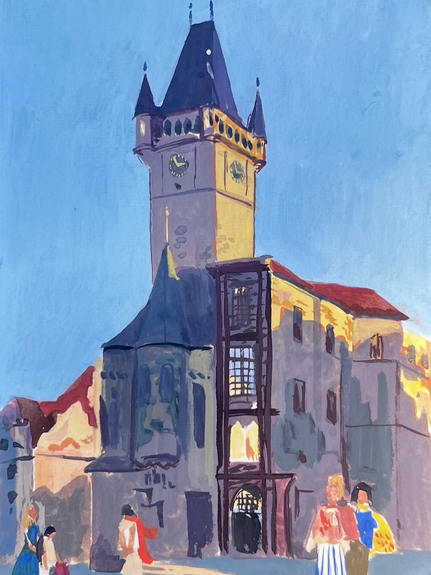 Old town hall tower in Prague old town square 🔔✨ One of those where I gave up on location and finished later from photo reference ✌️😁

Made with gouache in my watercolor sketchbook 🎨