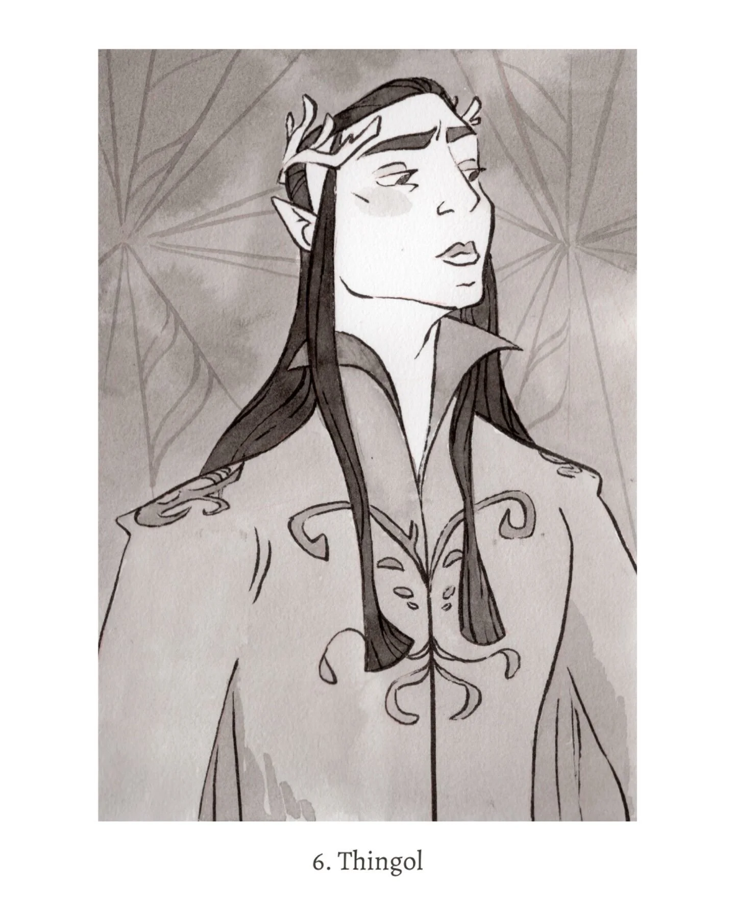 Inktober day 6: Thingol 👑

Thingol is the ancient Elven king of Doriath &mdash; powerful, proud, and fiercely protective of L&uacute;thien, his daughter.