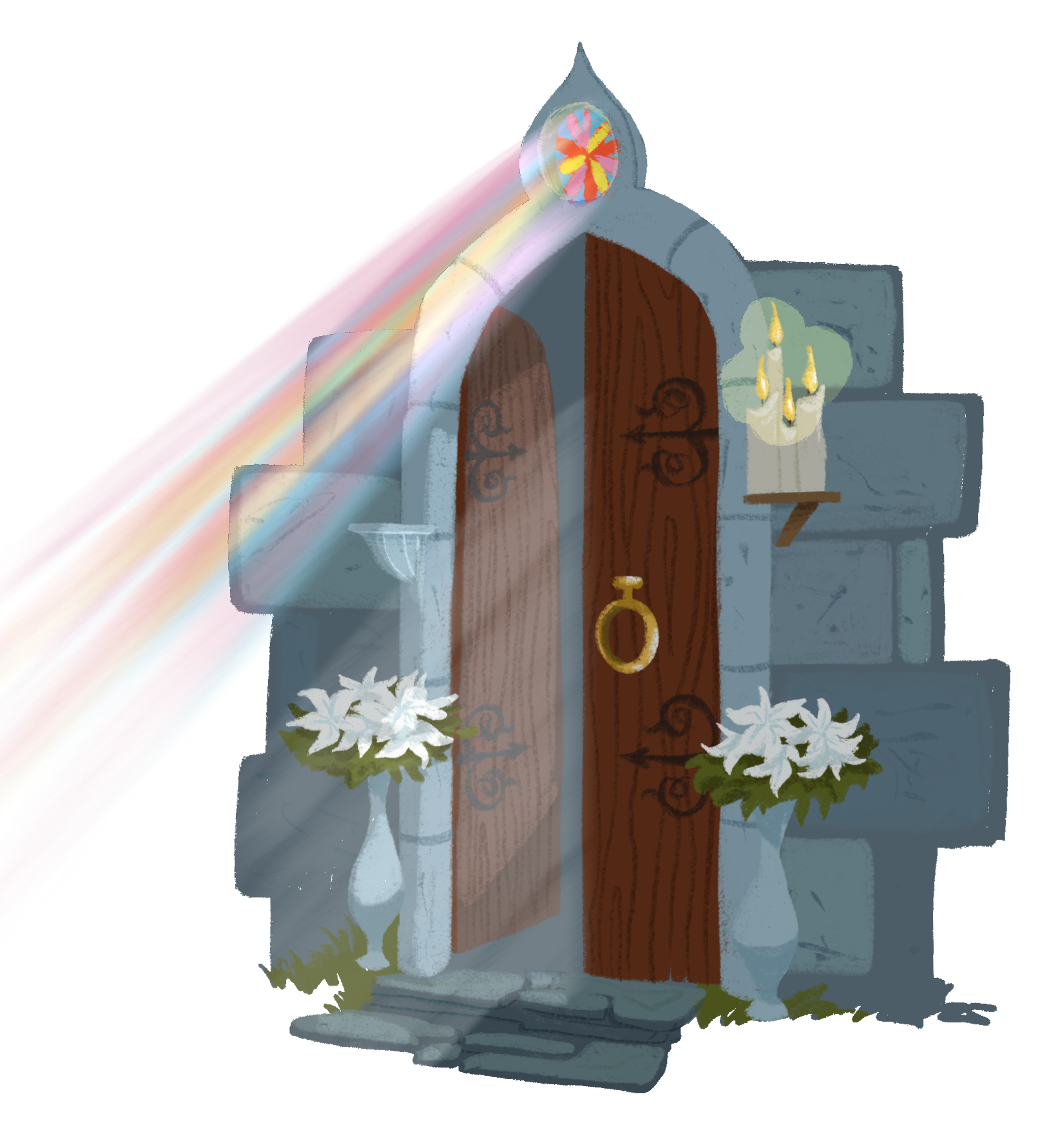 Illustrated tree door leading to By the Stream, a collection of faith-inspired illustrations and visual reflections