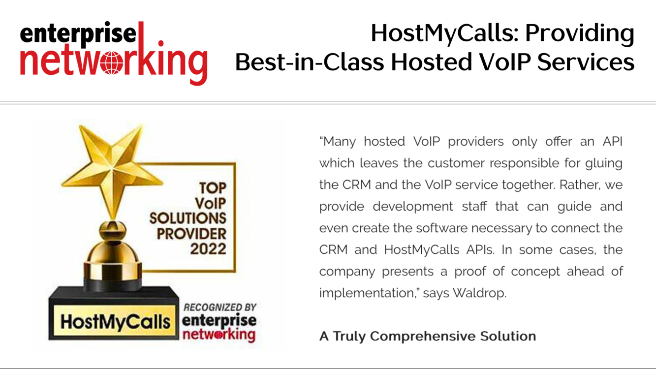 Enterprise Networking: HostMy(Calls) Recognized as Top VoIP Solutions Company