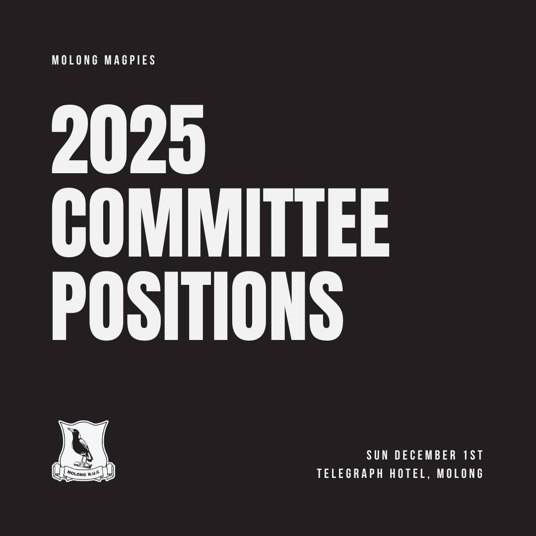 T-1 week until AGM!

The AGM for the Molong Magpies Rugby Union Club will be help at 2pm, December 1st 2024 at the Telegraph Hotel, Molong. 

All committee positions will be declared vacant. Positions include;
🏉 President
🏉 Vice President
🏉 Secret
