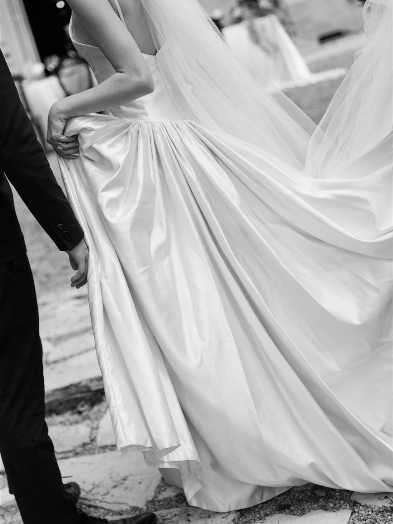One gown, two moods.

Always fascinated by how a single photo shifts between black and white and color &mdash; one highlighting structure and shape, the other embracing the softness, warmth, and texture.

Two interpretations, equally timeless in thei