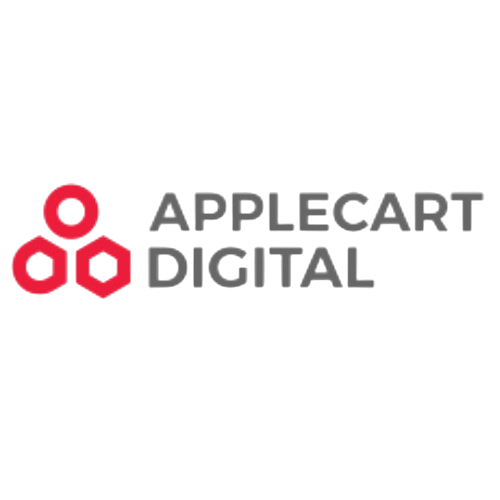Logo of Applecart Digital featuring three red hexagons and the company name in gray text.
