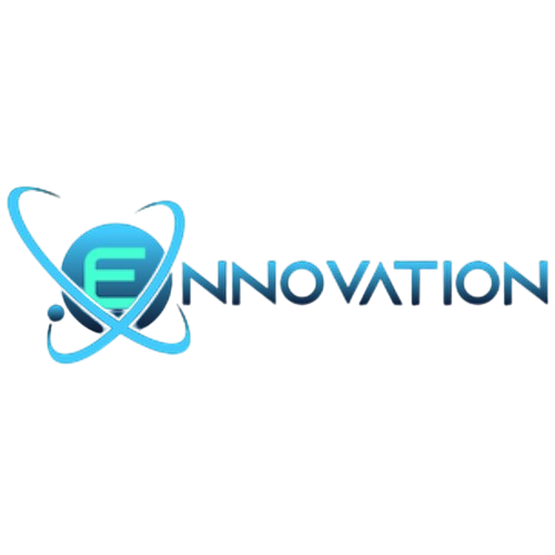 Logo with the letter 'E' inside a circle surrounded by orbit-like lines, followed by the word 'INNOVATION' in blue and black letters.