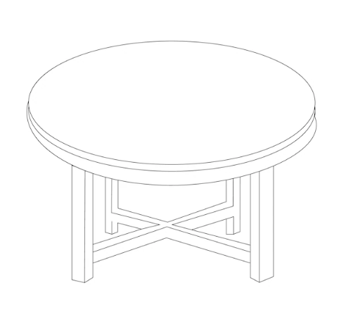 Table ronde en bois avec un plateau lisse et des jambes droites.