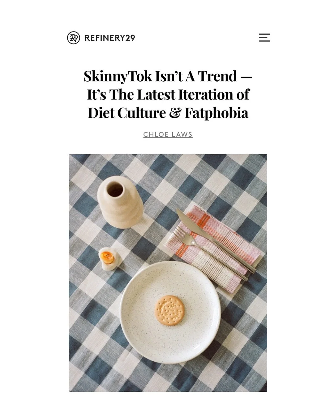 For @refinery29uk I wrote about &lsquo;SkinnyTok&rsquo; 😬 The full piece has loads of great thoughts and advice from @kittyunderhillx and @colleenmwerner - which you can read linked in my bio.
