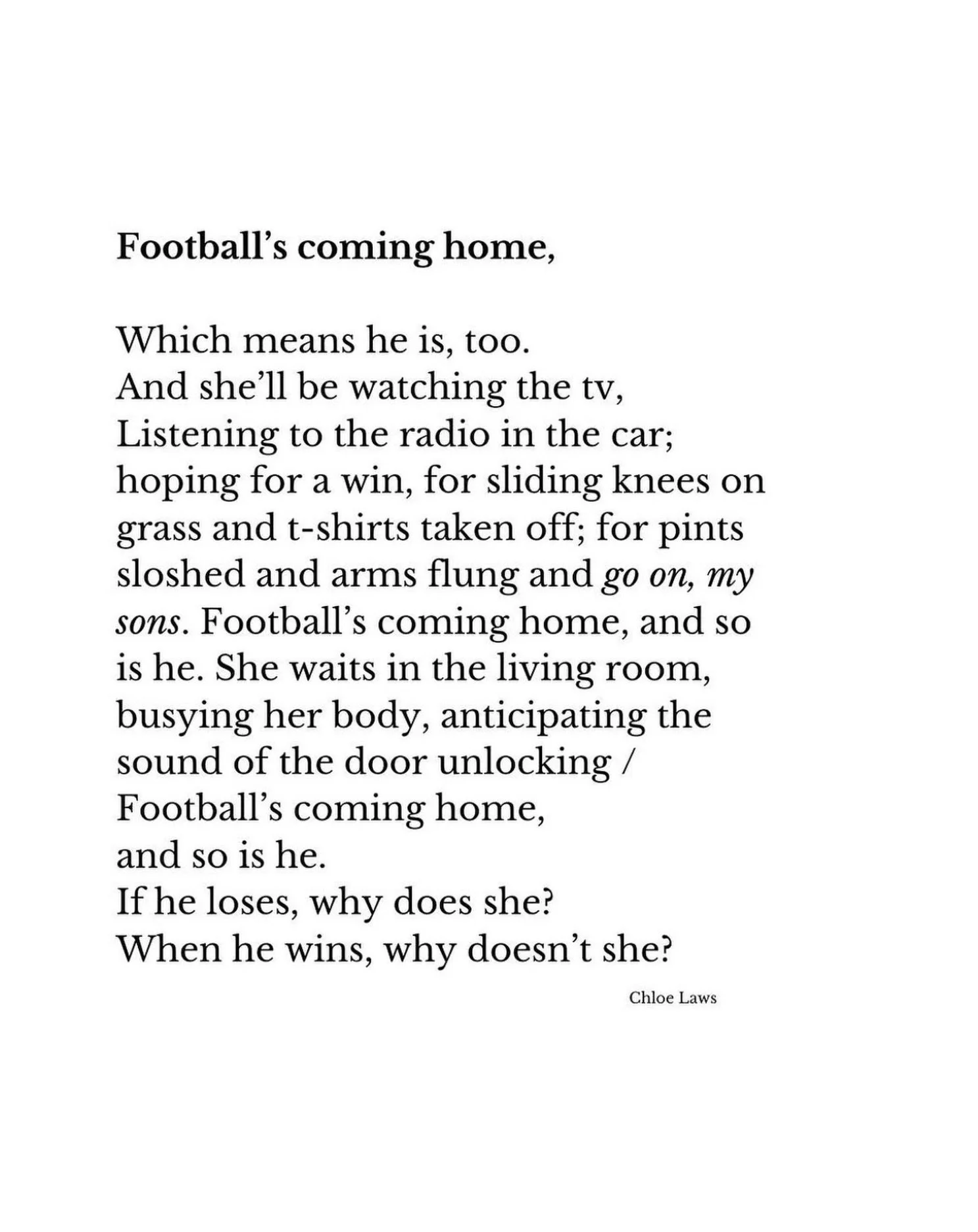 In 2024, I wrote this poem as part of an awareness campaign with @ncdv_official and @fournine ahead of the Euros. As the World Cup starts today, I wanted to reshare it because&hellip;

Domestic abuse perpetrated by men against women increases 38% whe