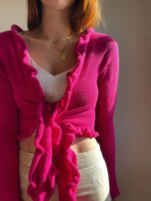 Hooded Ruffle Cardigan in String