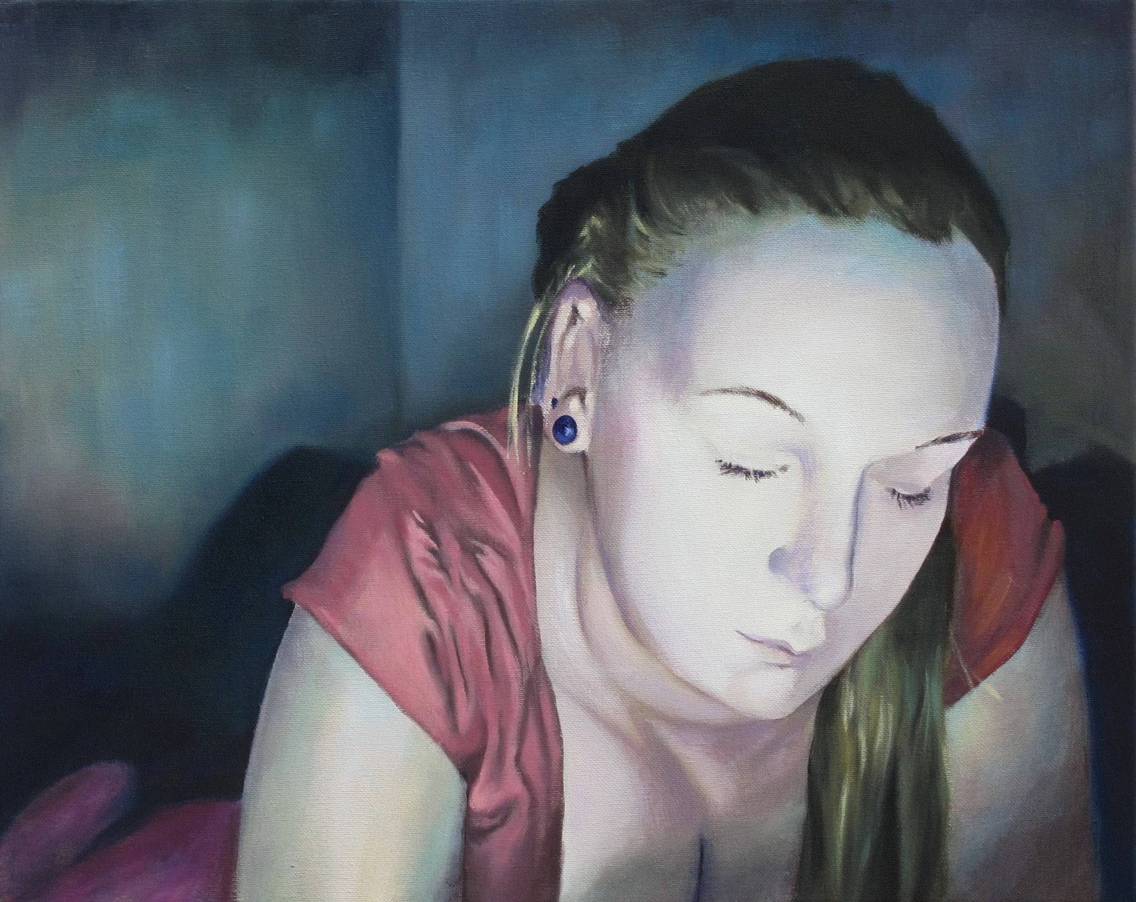 Chatroulette Portraits Woman With Earring, 2017, 40 x 50 cm, Acrylic/oil on canvas