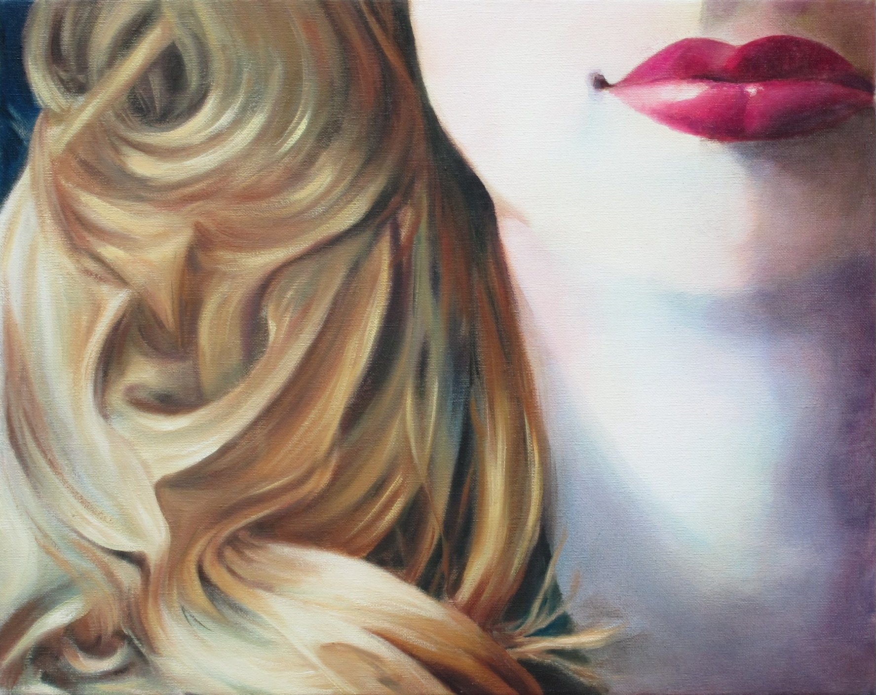 Chatroulette Portraits: Red Lips and Blond Hair, 2017, 40 x 50 cm, Acrylic/oil on canvas