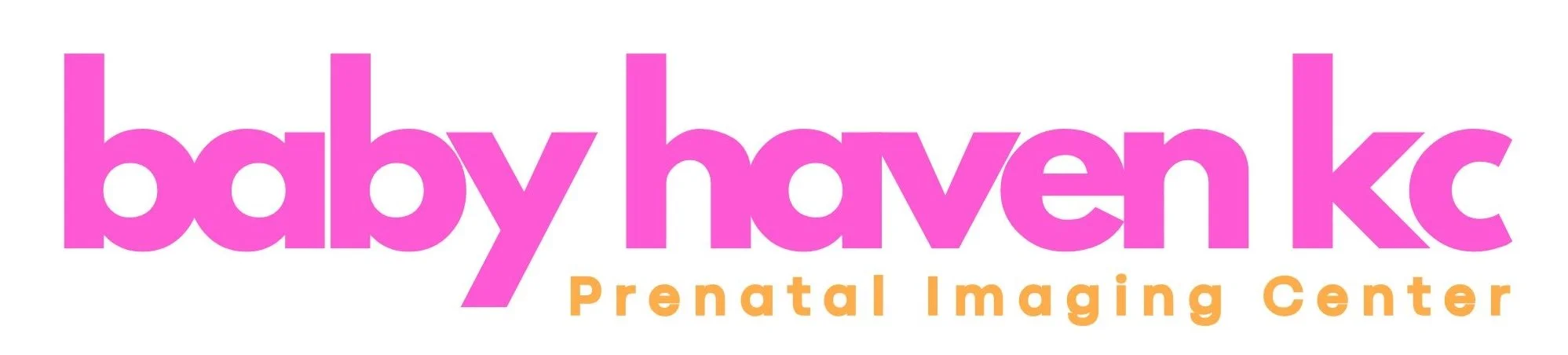 Logo for baby haven kc Prenatal Imaging Center in pink and orange text.