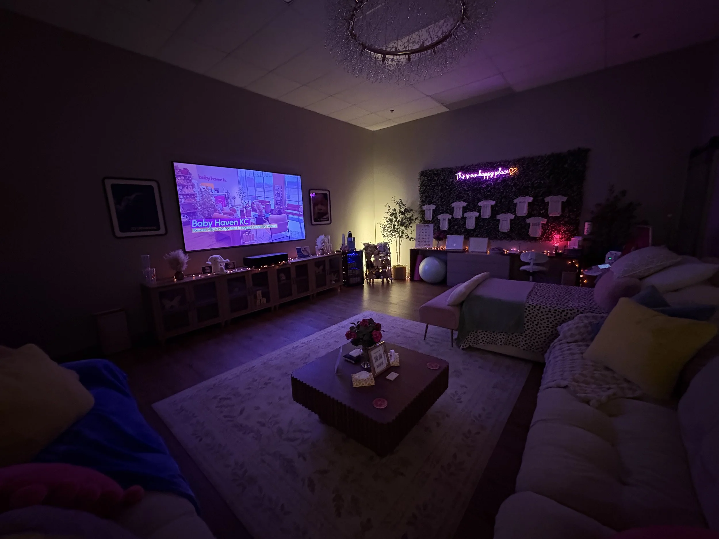 Baby Haven KC Pregnancy Ultrasound Room with Large TV and Spacious seating for guests