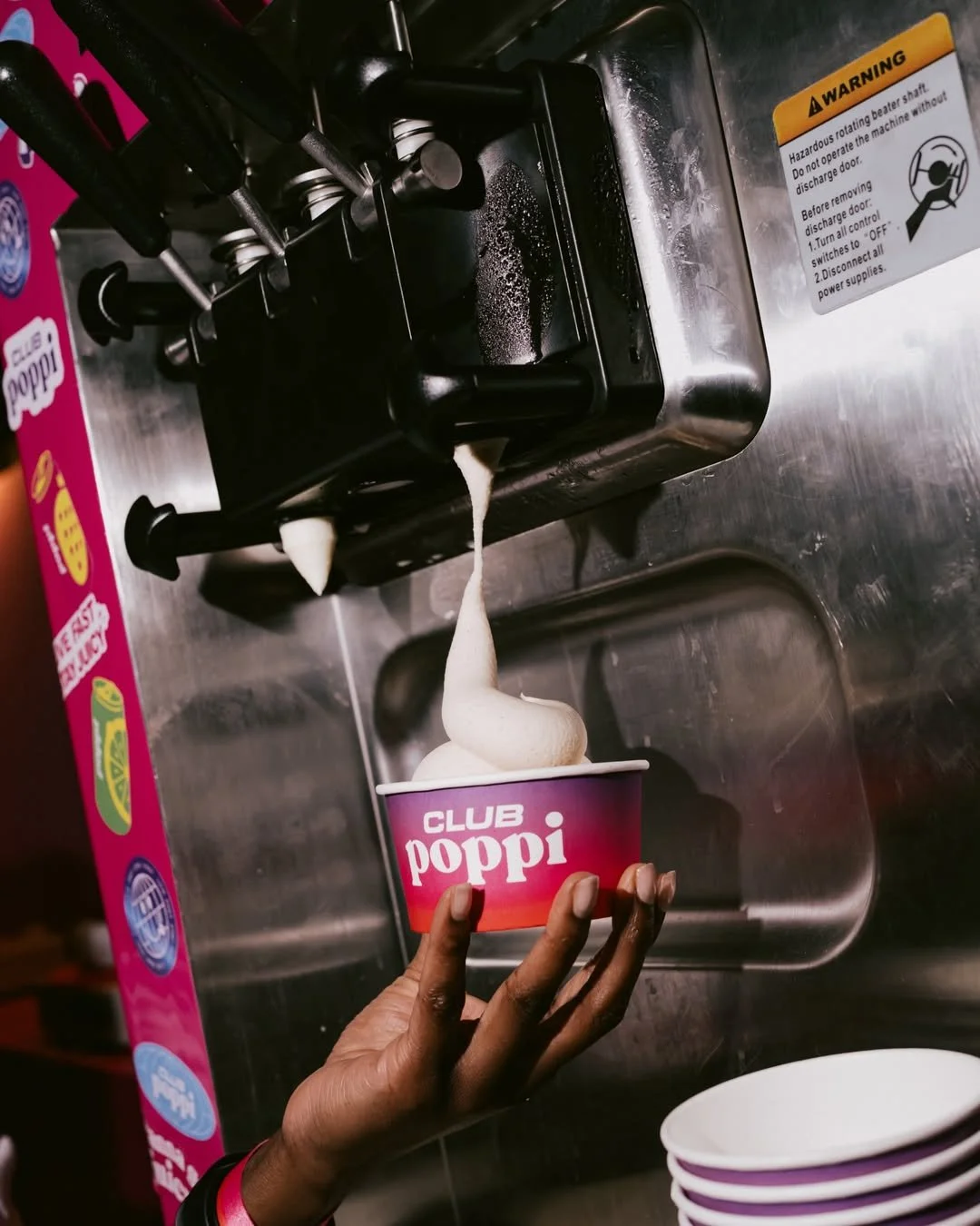 Poppi branded cup soft serve ice cream