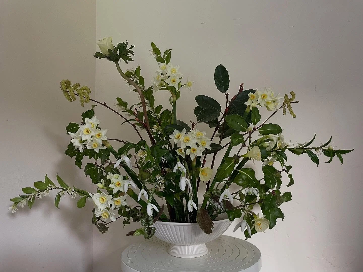A winter bowl featuring one of my favourite Narcissi - Narcissi bulbocodium &lsquo;Artic Bells&rsquo; - which is usually the first Narcissi to bloom here, accompanied by some equally dainty snowdrops and some incredible fragrance from the Sweet Box (