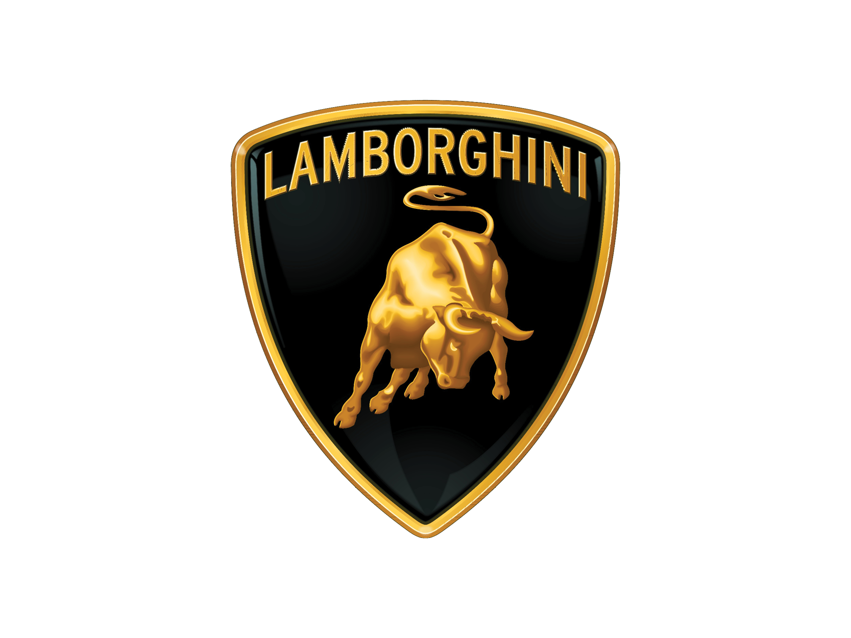 Lamborghini logo with a golden bull and black background.