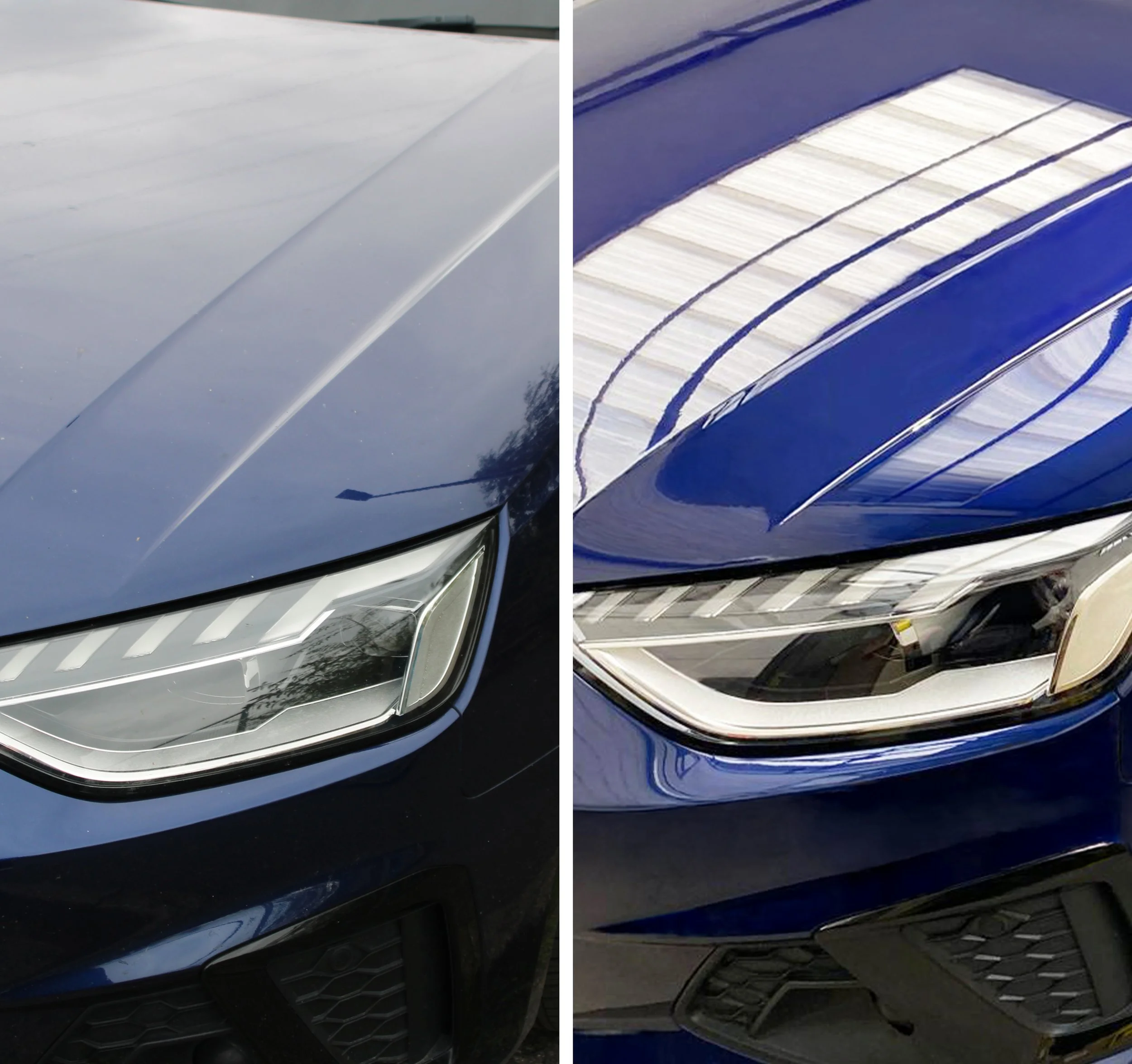 before and after of a buff and polish service showing the difference and high quality finish