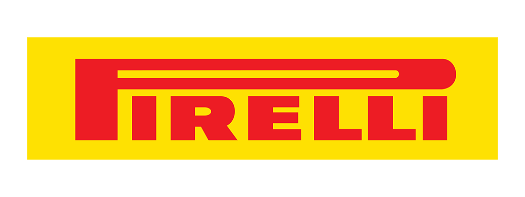Pirelli logo with yellow background, red text, and a red and yellow tire tread graphic.