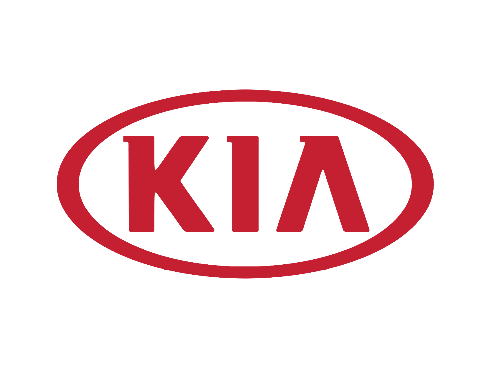 Kia logo in red.