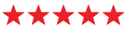 Five-star rating graphic with five red stars.