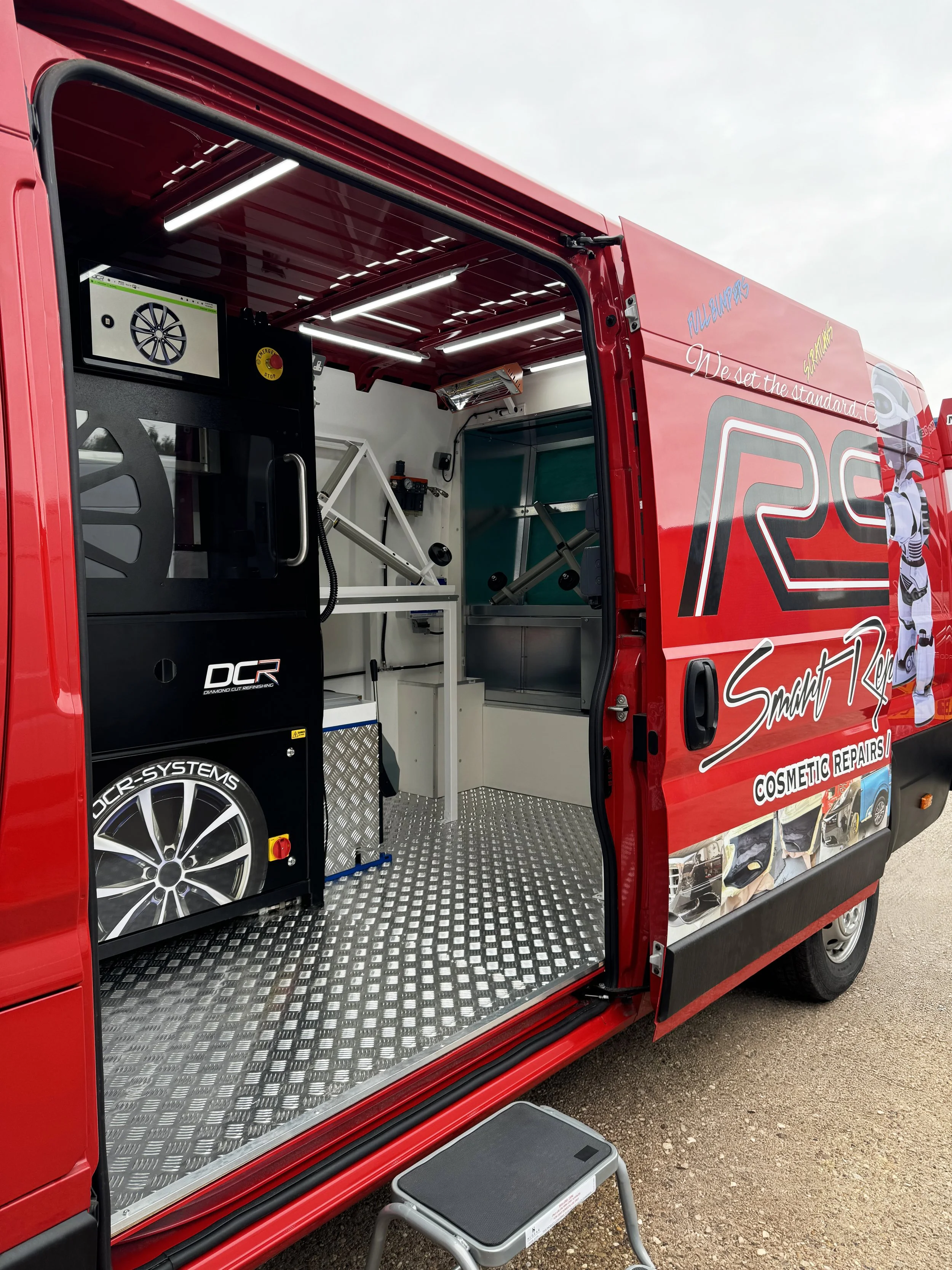 onsite diamond cutting machine inside an RS Wheels Repair van