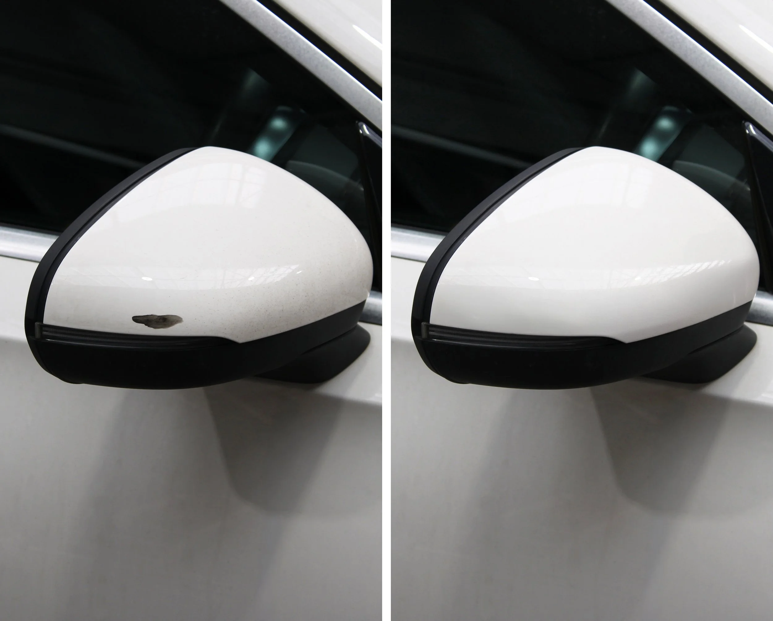 before and after of a high quality mirror cover repair