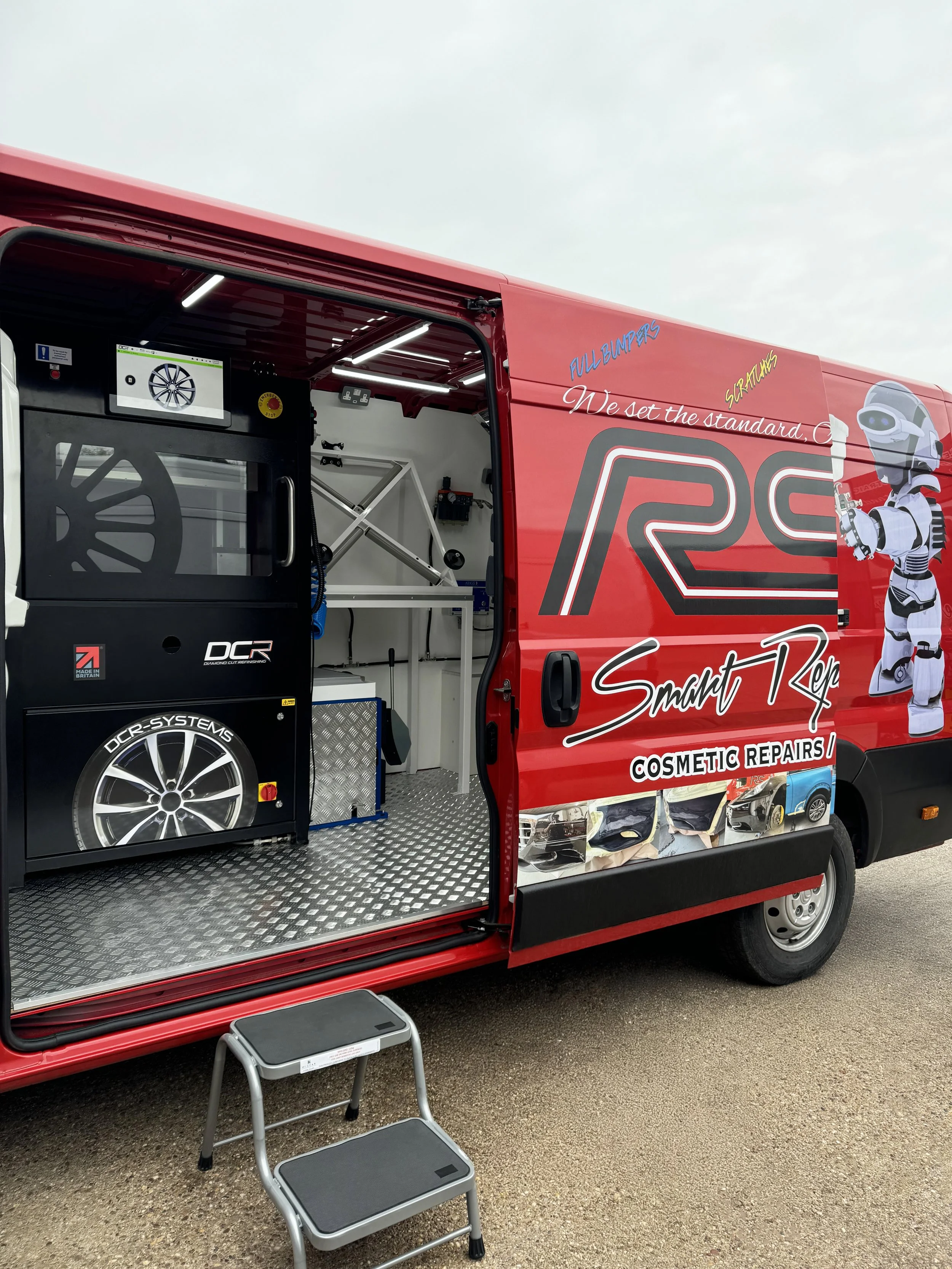 onsite diamond cutting machine inside an RS Wheels Repair van
