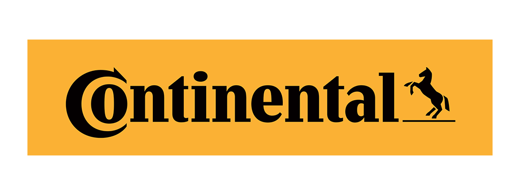 Continental Logo in black text on a yellow background, featuring a stylized horse icon at the end.