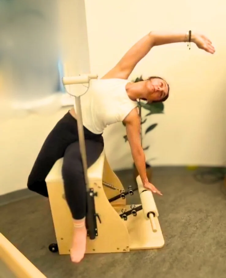 Pilates Chair exercise at Studio Di Rosa in Shankill, Dublin, developing lateral strength, balance and whole-body coordination.