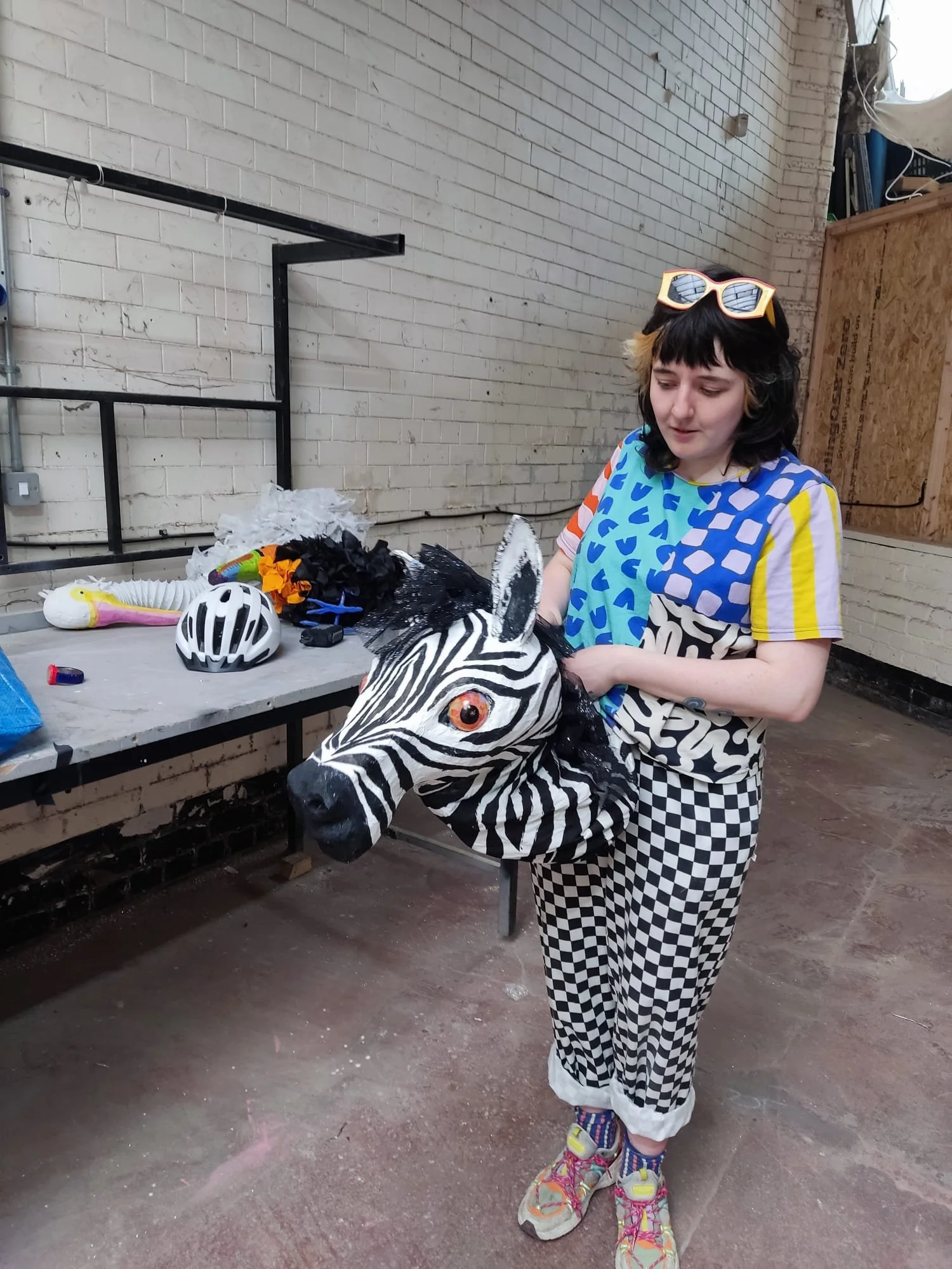 Zebra puppet made with students from Bedford High School, as part of Stage Directions with the Lowry. May 2025