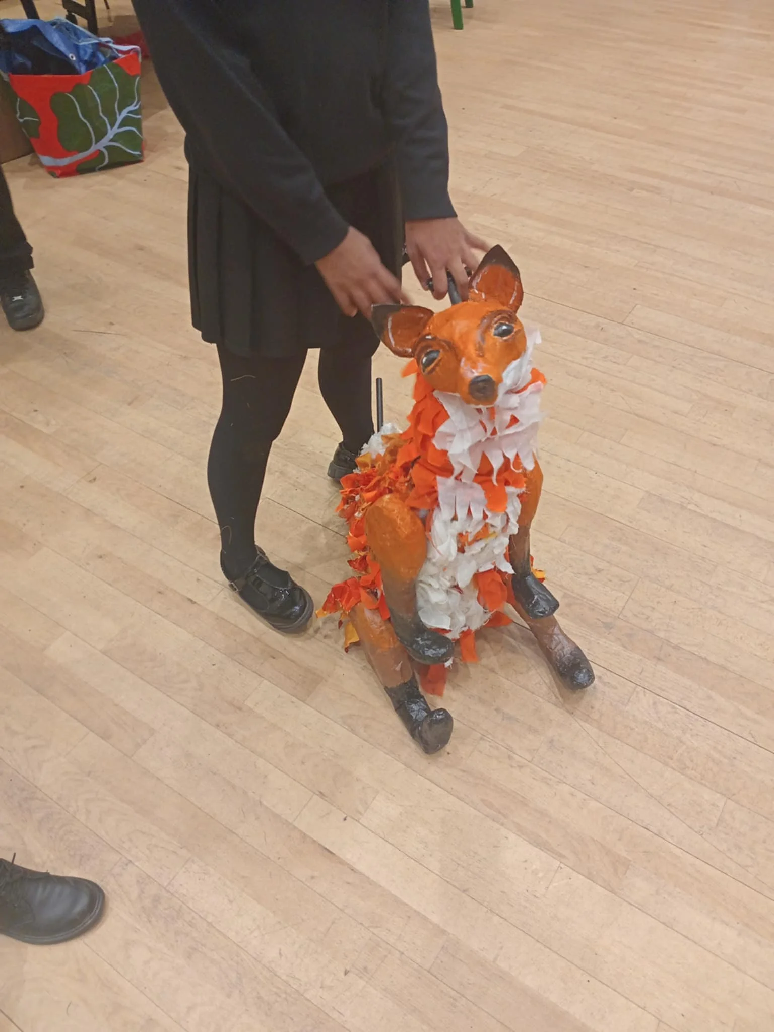 Fox puppet made with students from Great Academy Ashton for their Christmas production of 'The Boy, the Mole, the Fox and the Horse'. December 2025
