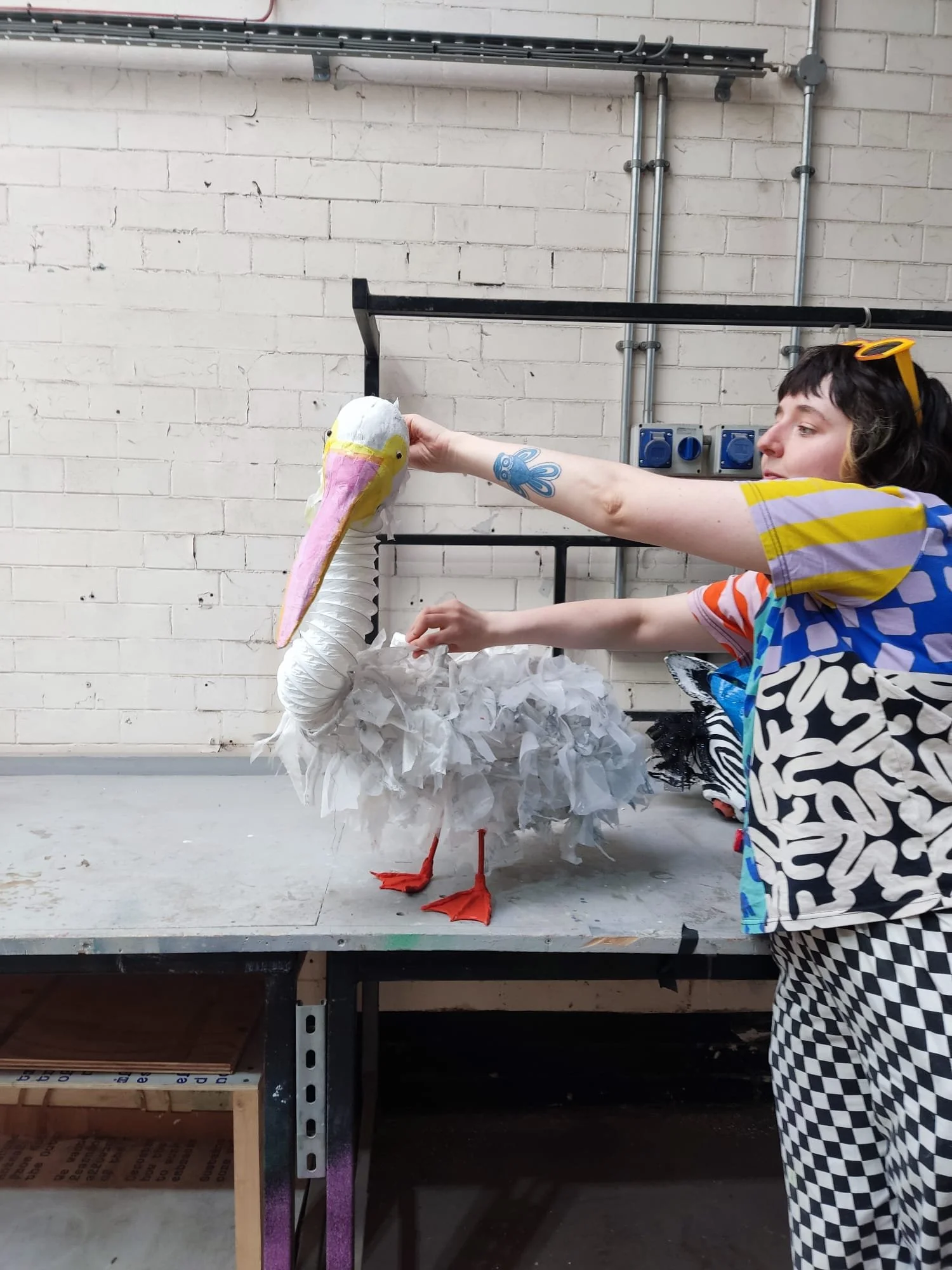 Pelican puppet made with students from Bedford High School, as part of Stage Directions with the Lowry. May 2025