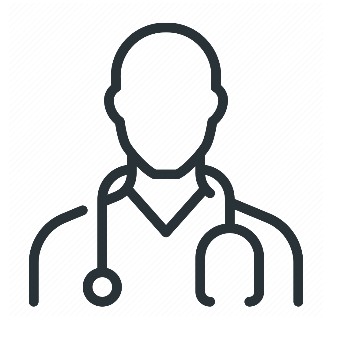 Line drawing of a medical professional with a stethoscope around their neck.