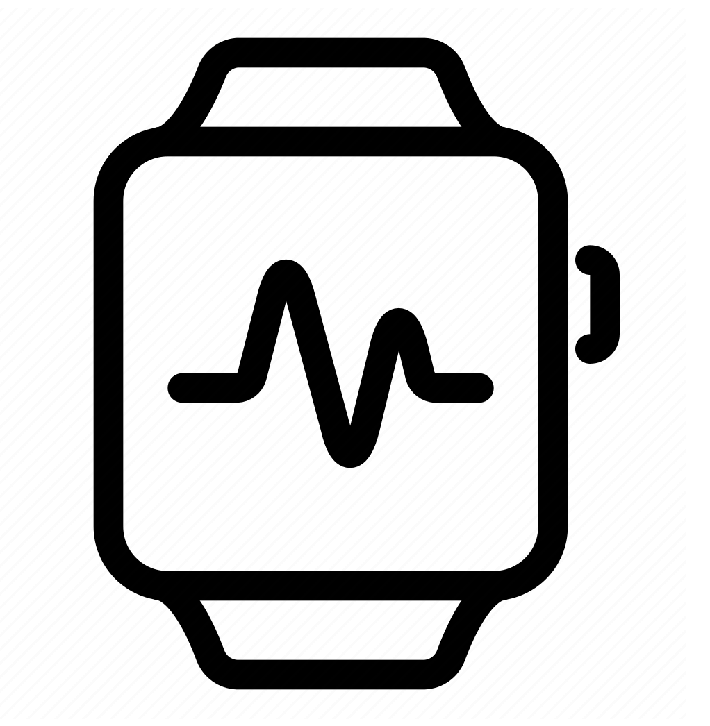 Outline of a smartwatch displaying a heart rate graph.