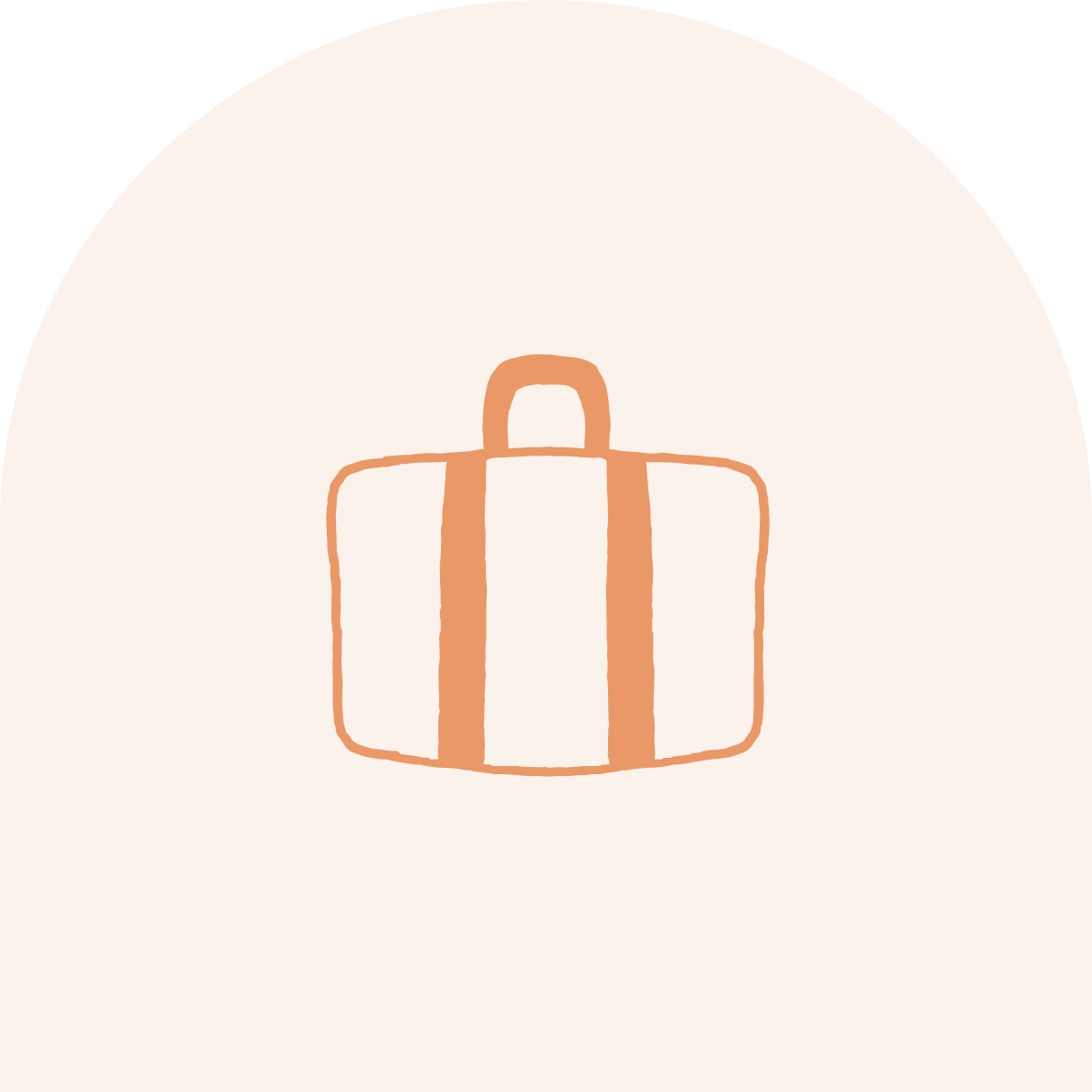 Simple illustration of a tan and light brown suitcase on a plain background.