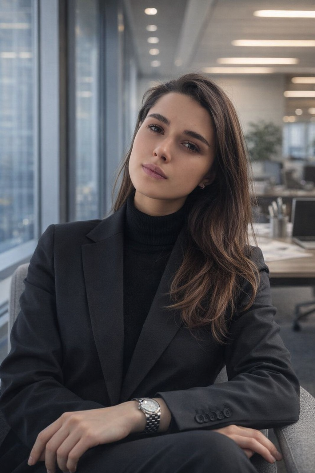 Black and white portrait of a woman wearing glasses