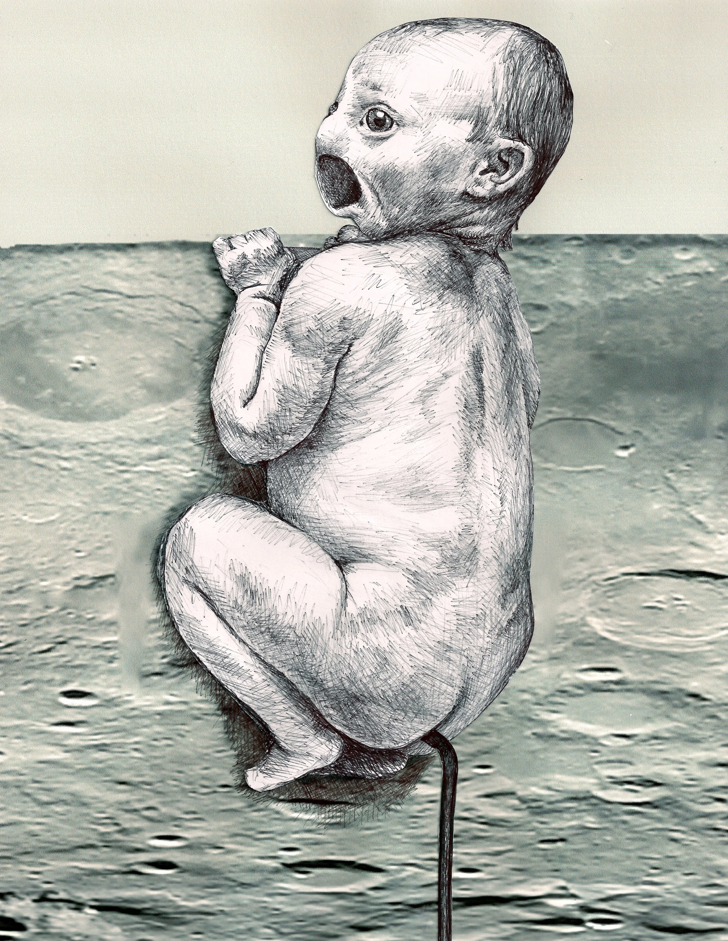 Peek, 2009, inkjet print with ballpoint pen on paper, 11 x 8.5 inches