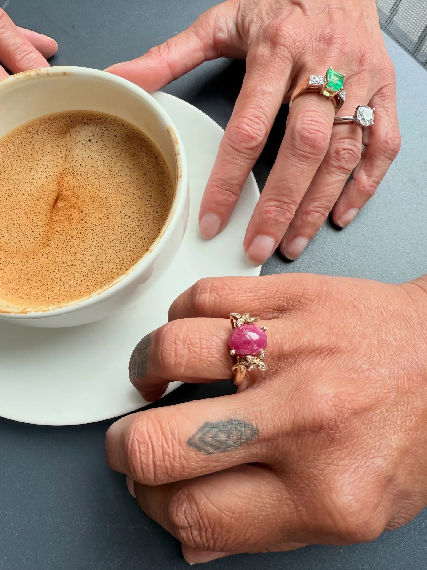 Rubies and emeralds, oh my! Both rings are available. Visit us online or in person. 🍒