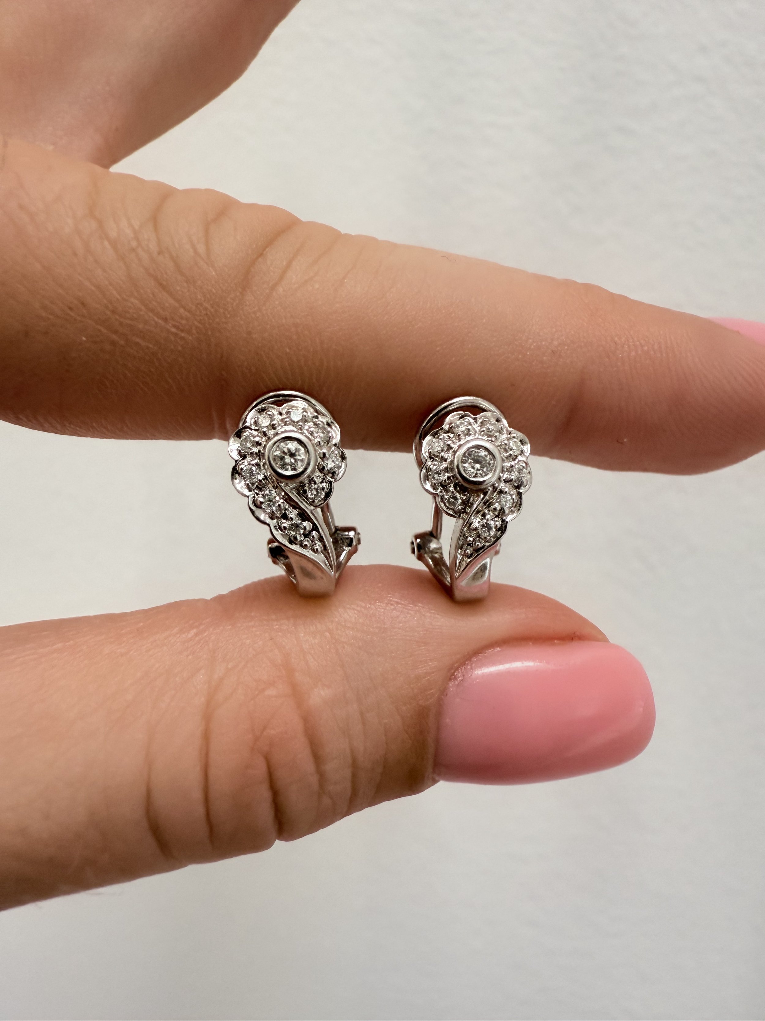 18k Omega Back Diamond Earrings