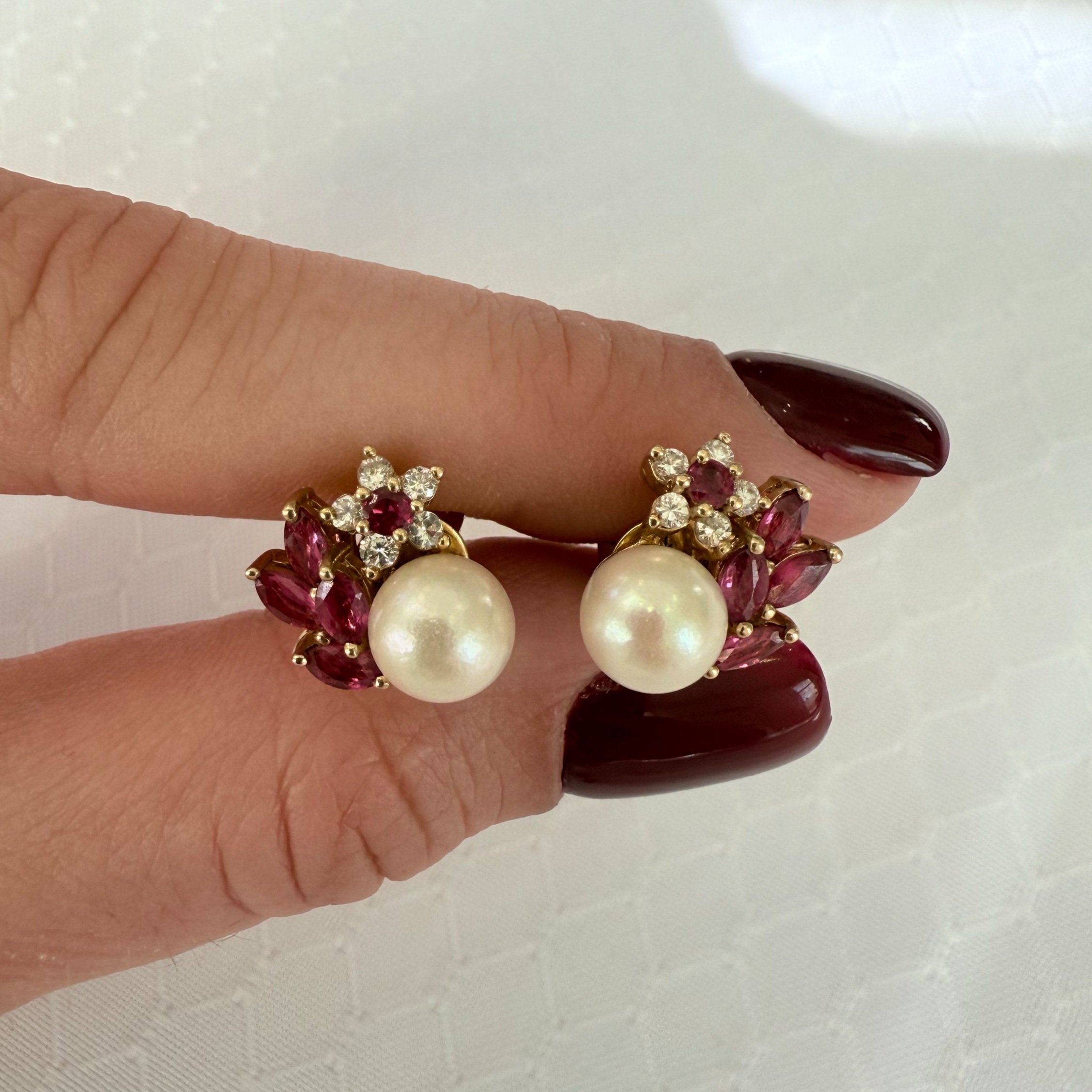 3 Pieces - 18k Ruby Diamond & Pearl Set
