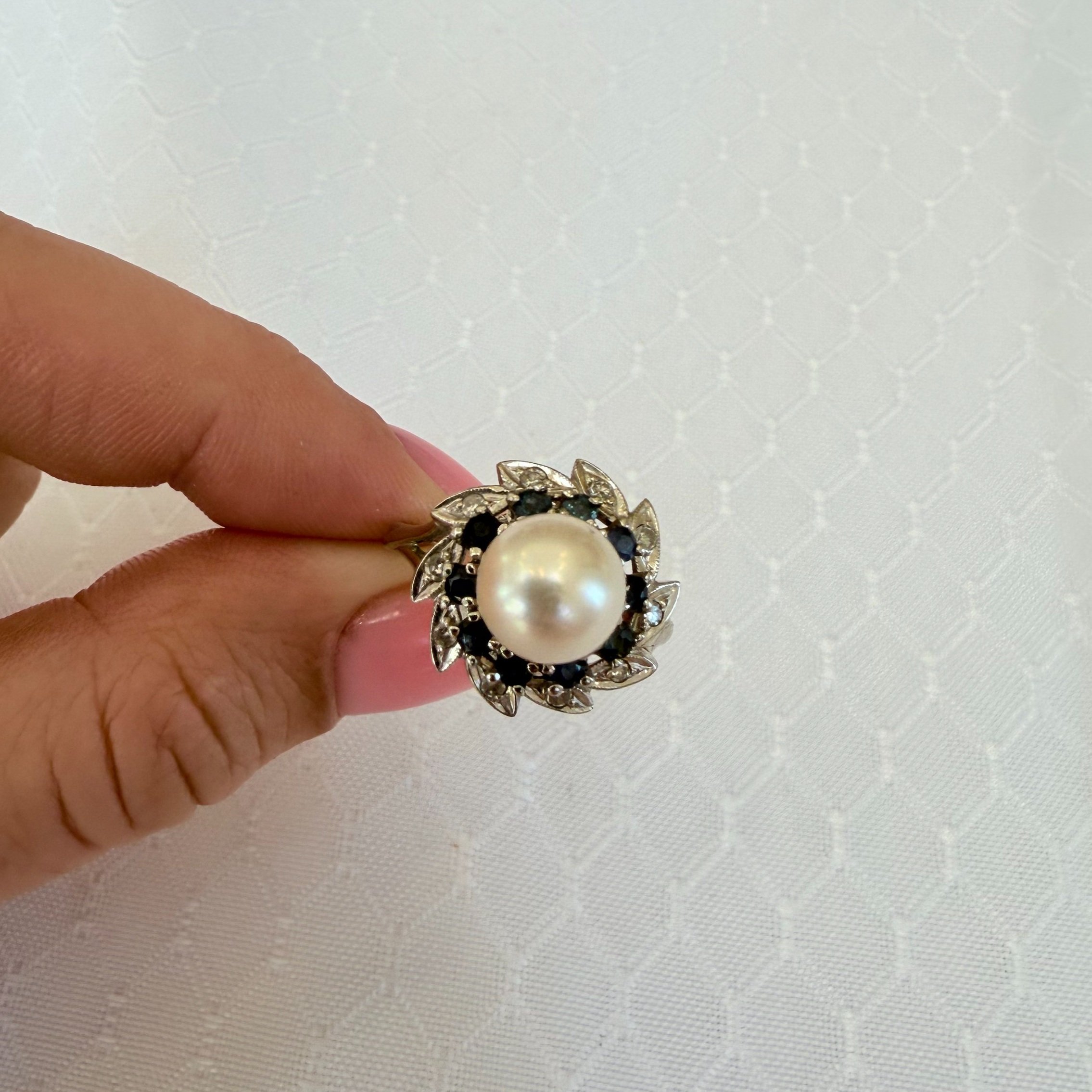 14k Pearl & Sapphire Ring