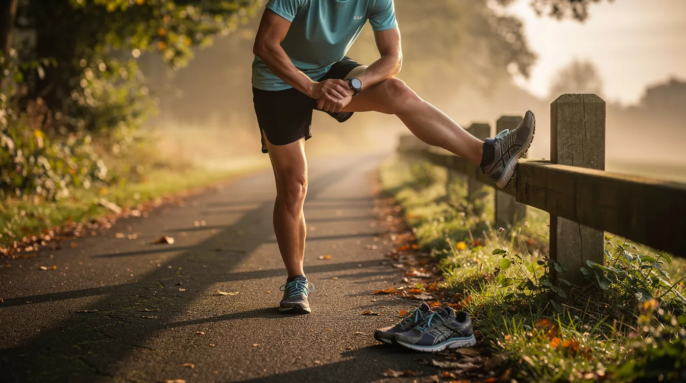 A runner stretching on a path before a run, thinking about the mental side of injury after attending Runnerpalooza in Haddon Township, NJ on May 28, 2026.