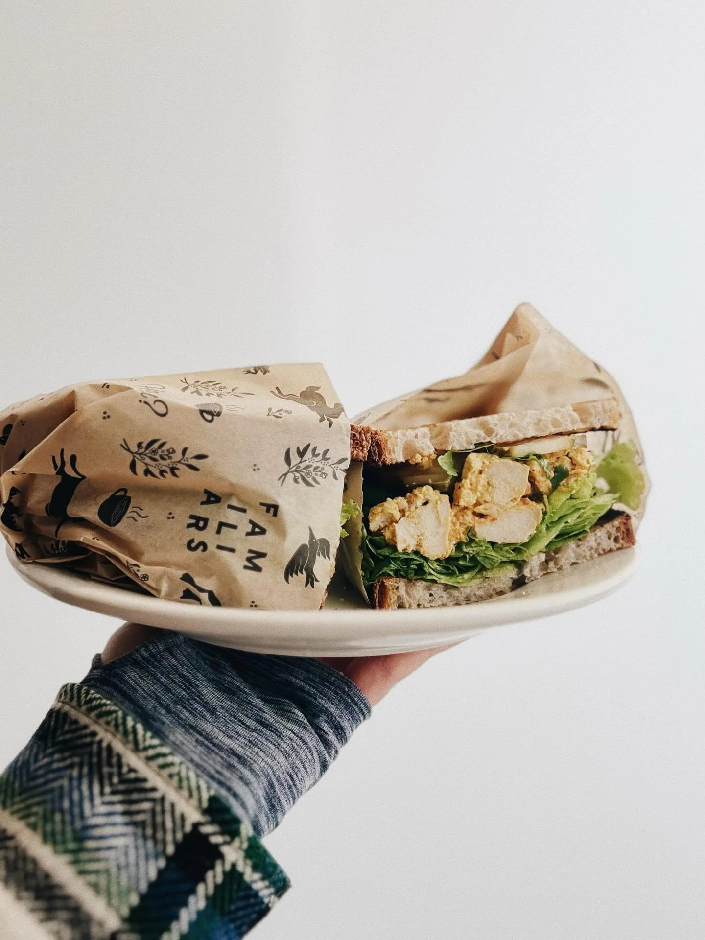 Curried Vegan Chicken Salad reporting for duty 🫡
&bull;
This delicious house made and spiced vegan chicken salad sandwich features greens, cilantro, and house made pickles&mdash;and it&rsquo;s only around for the season!