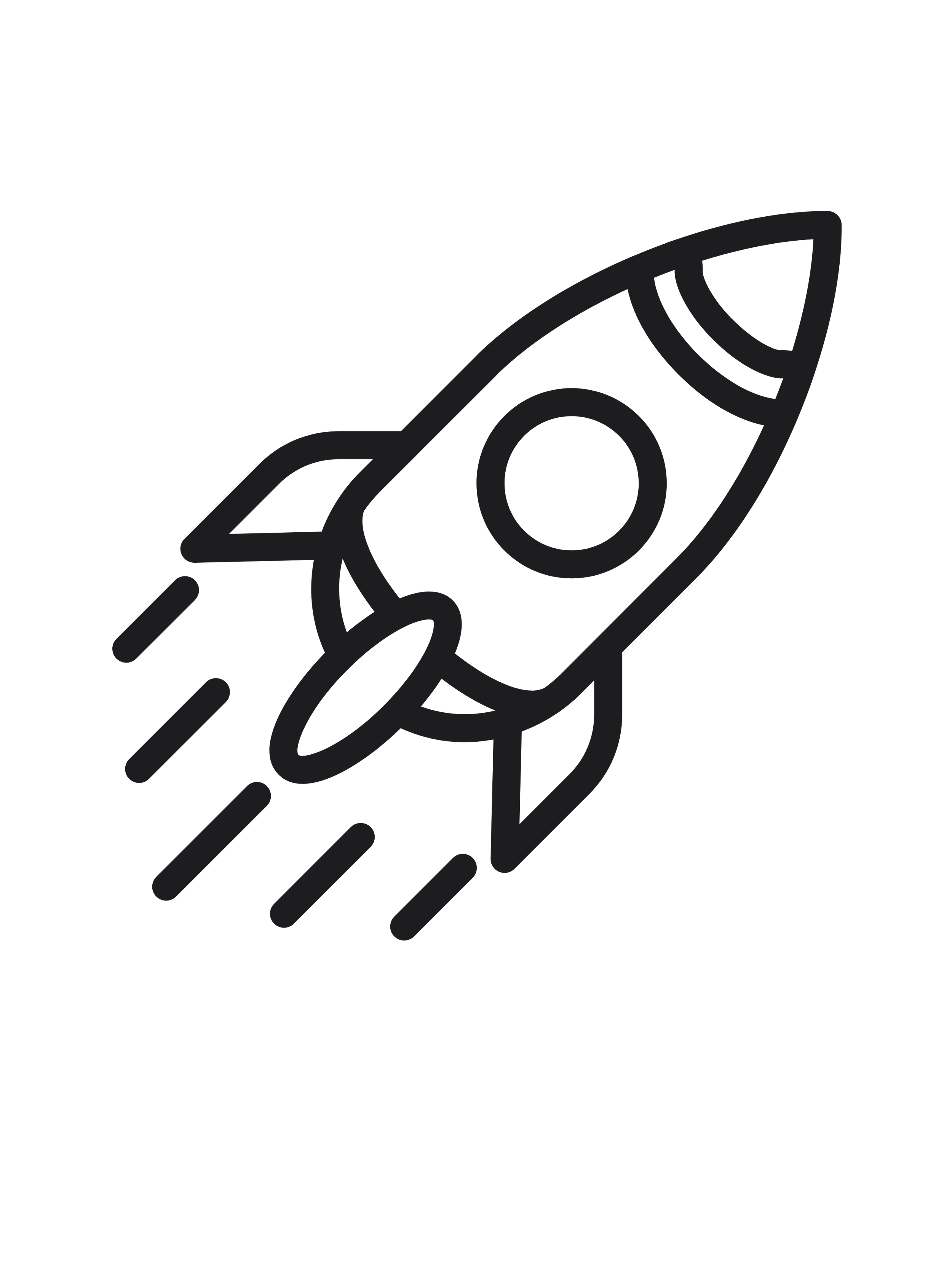 Outline icon of a rocket ship launching with smoke trails underneath.