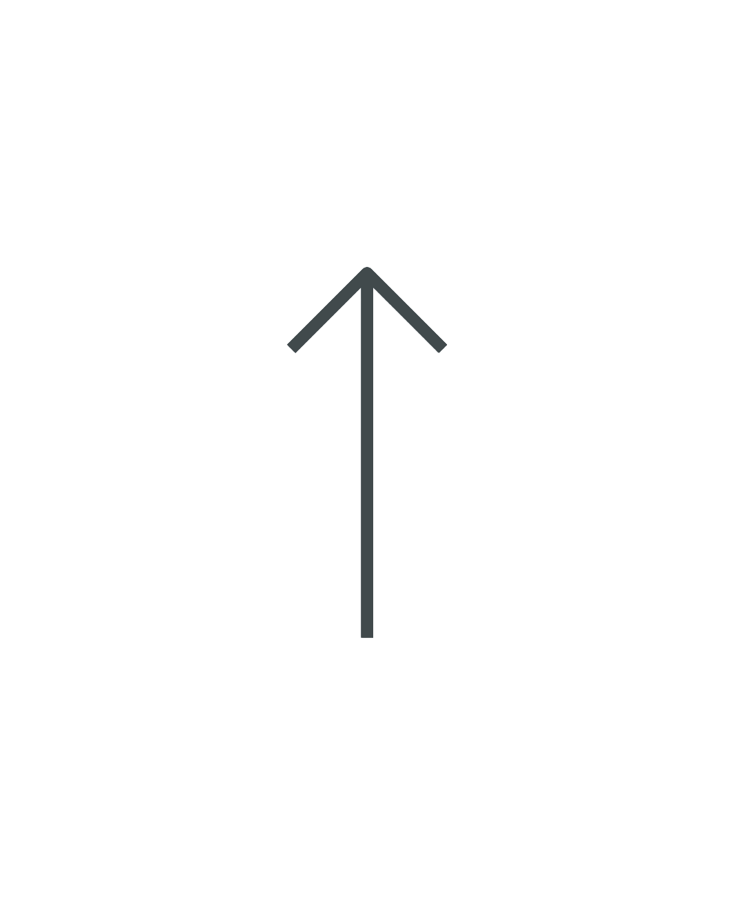 Black sign with white border and arrow pointing upward, indicating a direction in a traffic or safety sign.