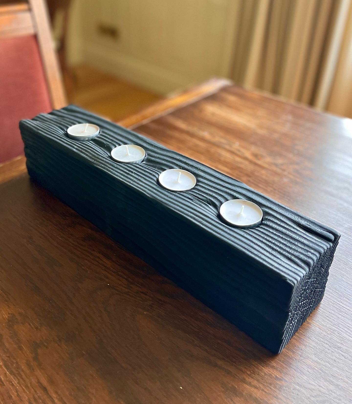 Horizontal Charred Timber Tealight Holder