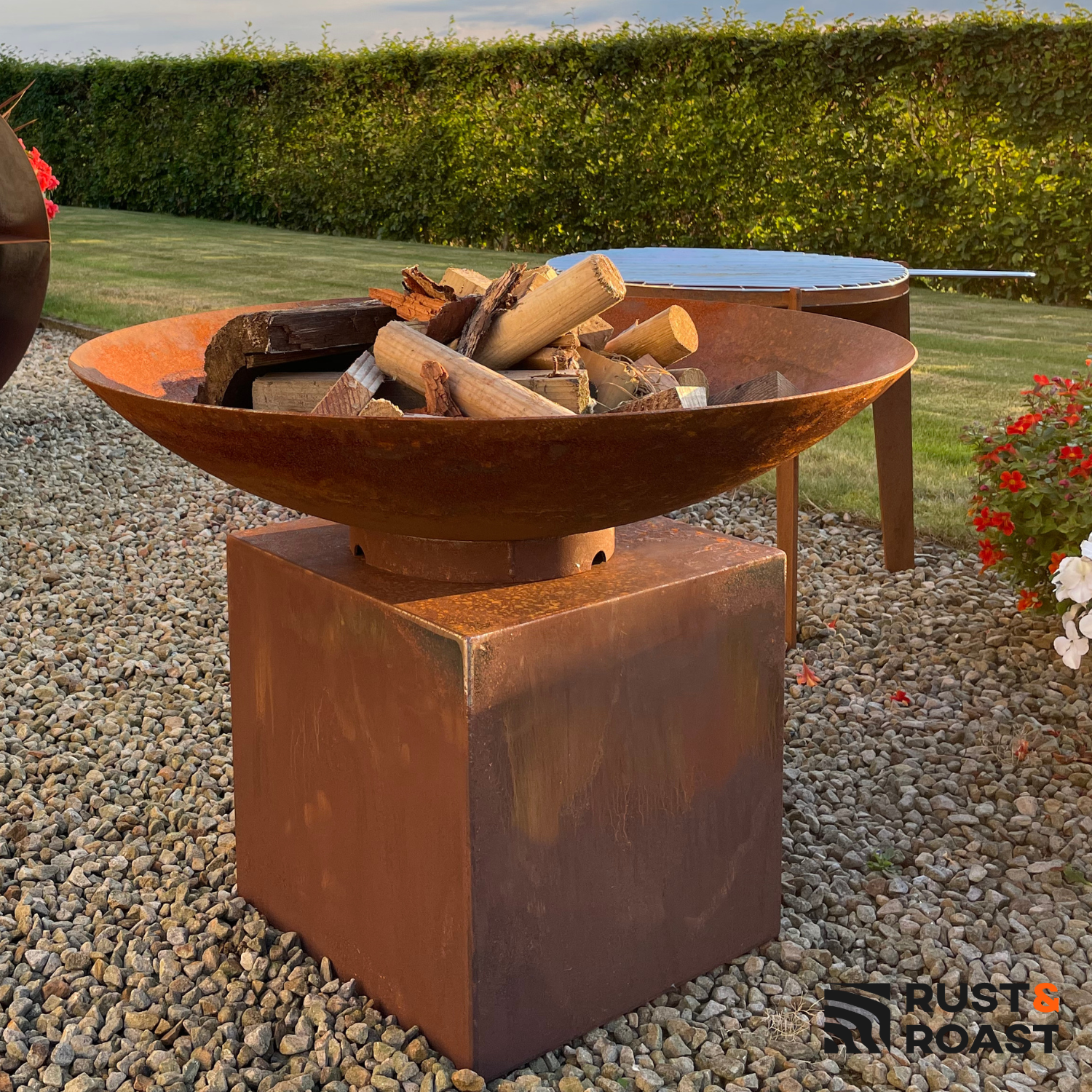 Steel Fire Bowl and Corten Steel Pedestal