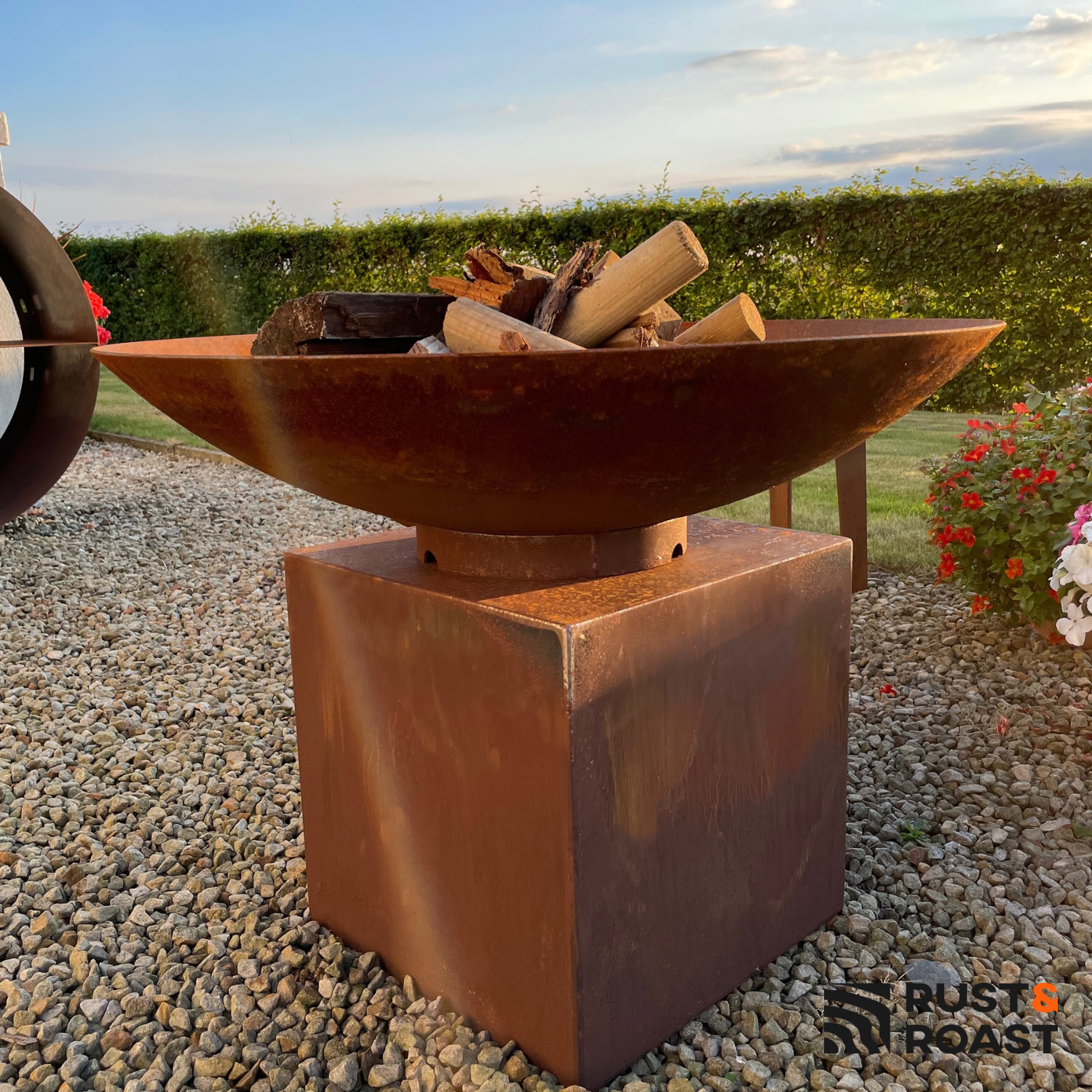Steel Fire Bowl and Corten Steel Pedestal