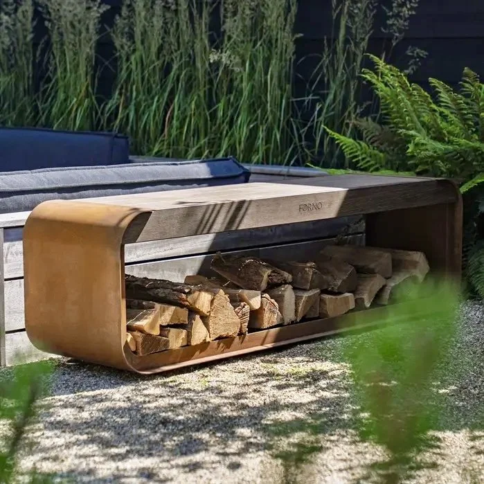 Corten steel Wood storage SERRA WITH SEAT