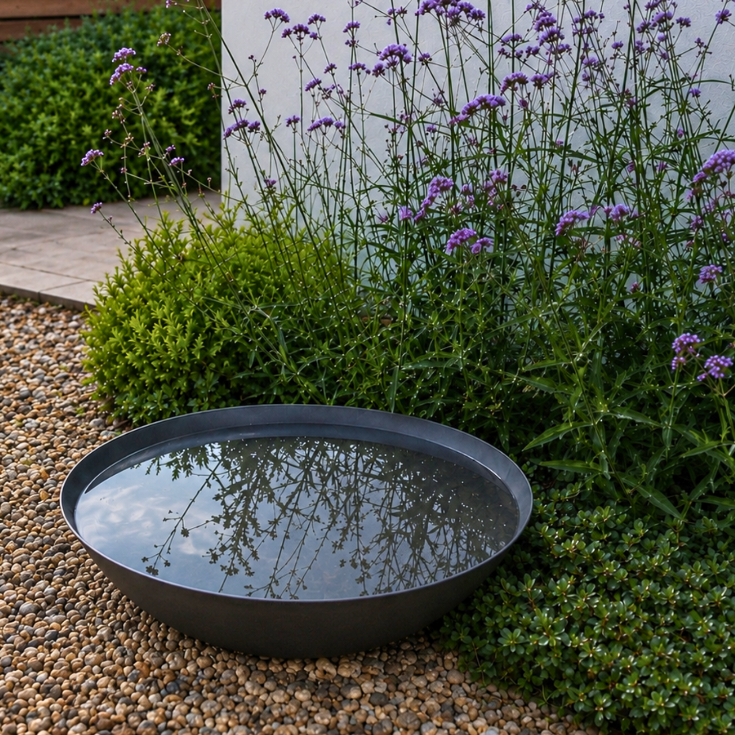 Coated Steel Water Bowl – Modern Anthracite Garden Water Feature