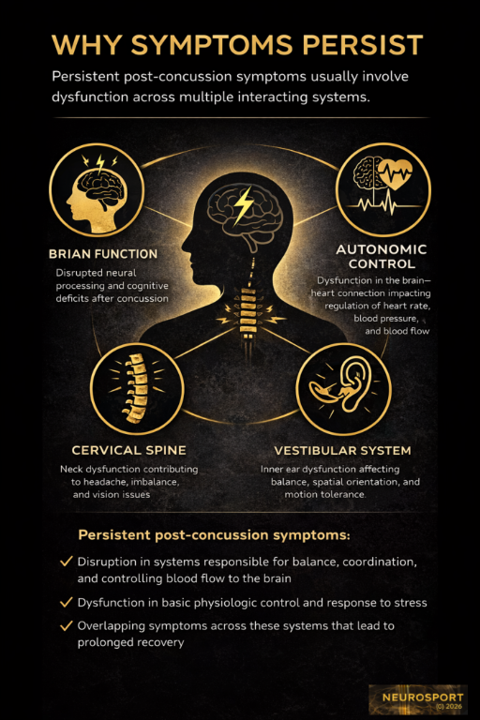 Graphic explaining why symptoms persist after concussion.